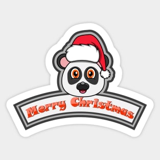 Sticker and Label Of  Panda Character Design and Merry Christmas Text. Sticker
